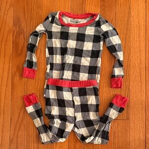 Little Sleepies Black and White Plaid Pajama Set with Red Trim